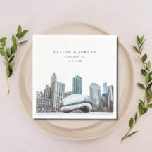 Downtown Chicago Wedding Paper Cocktail Napkin