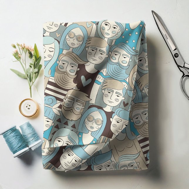 Downtown Crowd Faces Blue/Beige ID494 Stoff (Von Creator hochgeladen)