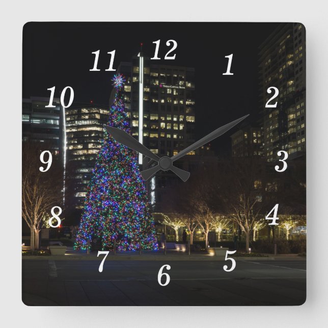 Downtown Dallas Christmas Wall Clock Quadratische Wanduhr (Vorderseite)
