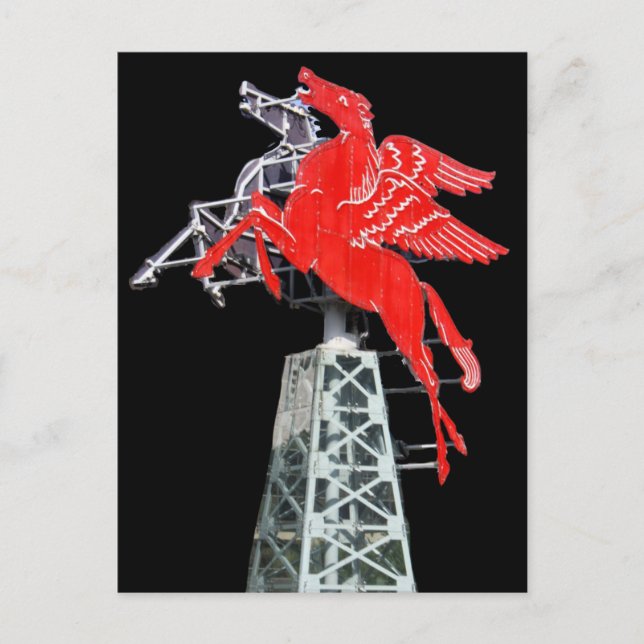 Downtown Dallas Pegasus Neon - Schild Postkarte (Vorderseite)