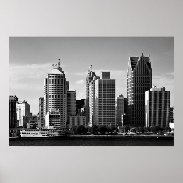 Downtown Detroit B/W Poster (Vorne)