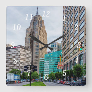 Downtown Detroit Wall Clock Quadratische Wanduhr
