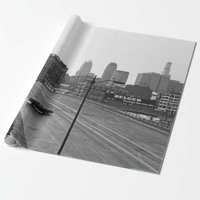 Downtown Kansas City Skyline-Schwarz-Weiß-Foto Geschenkpapier (Ungerollt)
