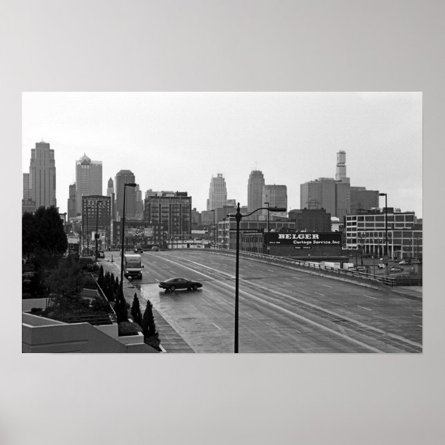 Downtown Kansas City Skyline-Schwarz-Weiß-Foto Poster (Vorne)