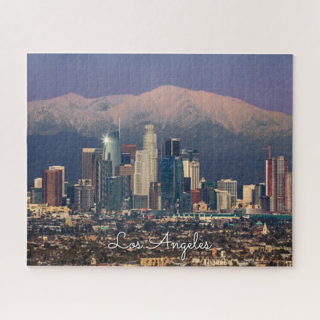 Downtown Los Angeles mit schneebedeckten Bergen Puzzle (Horizontal)
