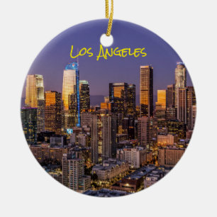 Downtown Los Angeles Skyline at Dusk Keramik Ornament