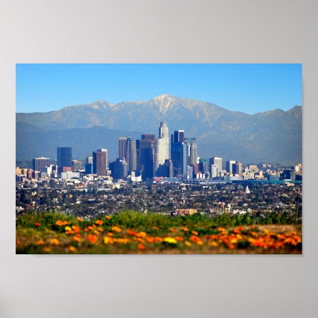 Downtown Los Angeles und San Gabriel Mountains Poster (Vorne)