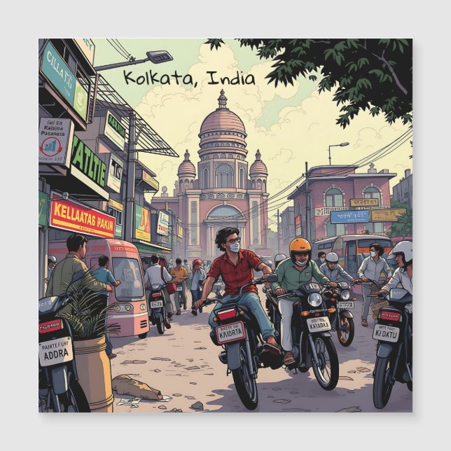 Downtown Motor Bikes in Kalkutta, Indien Magnetkarte (Vorderseite)