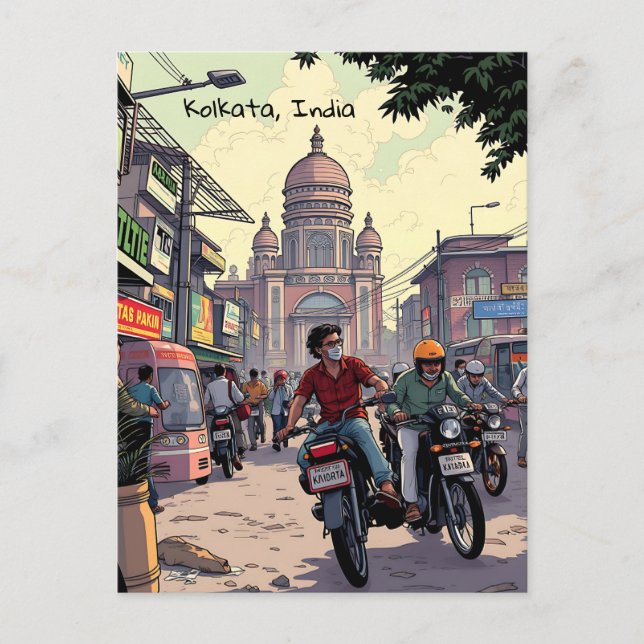 Downtown Motor Bikes in Kalkutta, Indien Postkarte (Vorderseite)