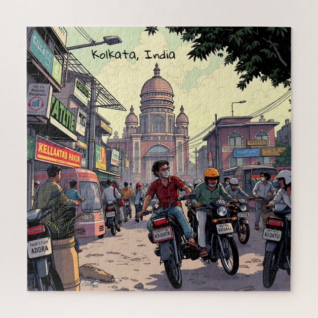 Downtown Motor Bikes in Kalkutta, Indien Puzzle (Vertikal)