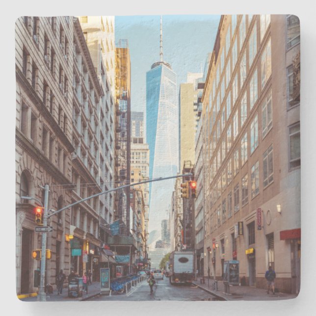 Downtown New York View World Trade Center Steinuntersetzer (Vorderseite)