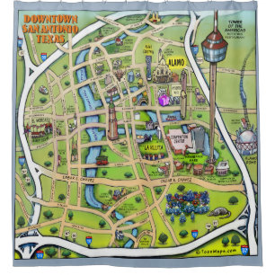 Downtown San Antonio Cartoon Karte Duschvorhang