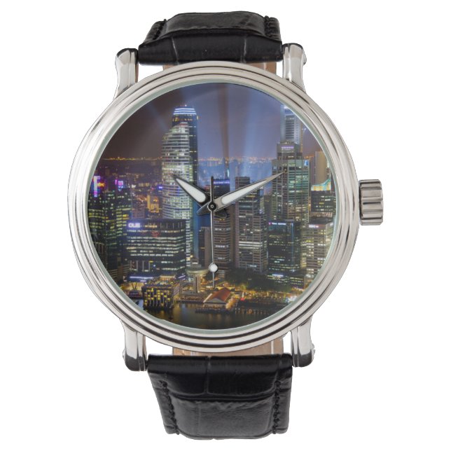 Downtown Singapur Stadt am Abend Armbanduhr (Vorderseite)