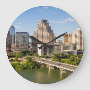 Downtown Skyline on Lady Bird Lake Große Wanduhr