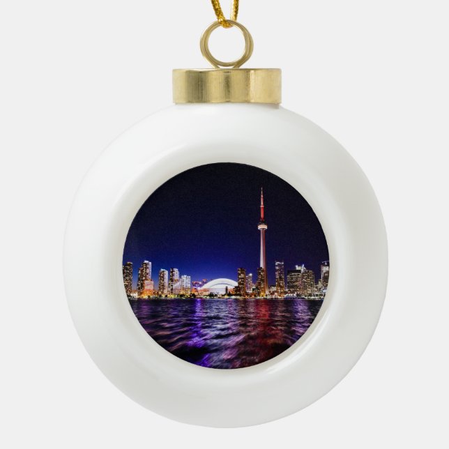 Downtown Toronto Canada City City am Abend Keramik Kugel-Ornament (Vorderseite)
