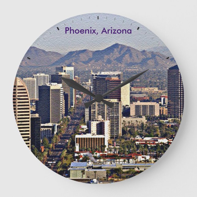 Downtown View von Phoenix, Arizona Große Wanduhr (Vorderseite)
