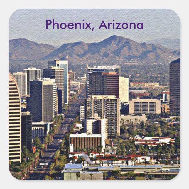 Downtown View von Phoenix, Arizona Quadratischer Aufkleber (Vorderseite)