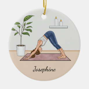 Downward Dog Pose Yoga Frau und benutzerdefinierte Keramik Ornament