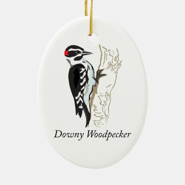 Downy Woodpecker Illustration Keramikornament (Hinten)
