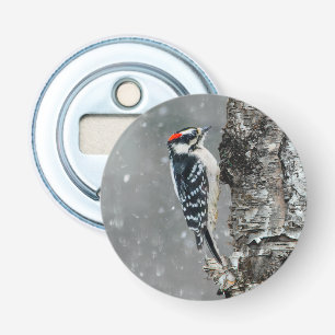 Downy Woodpecker in Snow - Original Foto Flaschenöffner