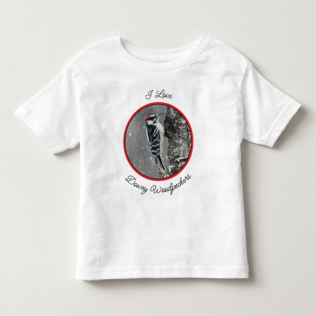 Downy Woodpecker in Snow - Original Foto Kleinkind T-shirt (Vorderseite)