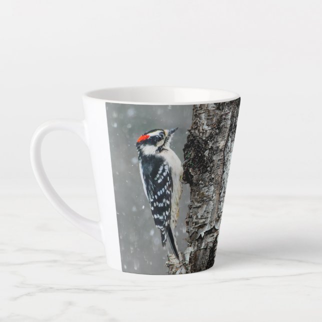Downy Woodpecker in Snow - Original Foto Milchtasse (Links)