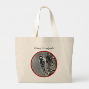 Downy Woodpecker in Winter Original Fotografie Jumbo Stoffbeutel