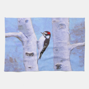 Downy Woodpecker-Malerei - Original Bird Art Küchentuch