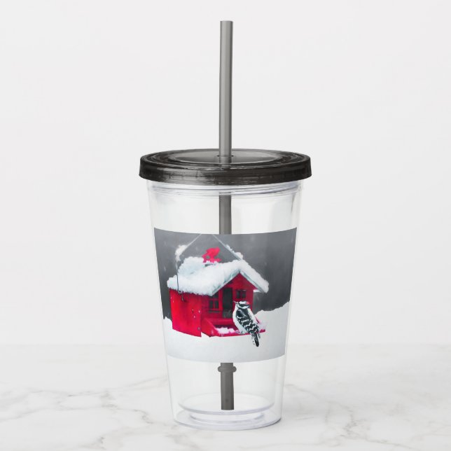 Downy Woodpecker Painting - Original Bird Art Acryltrinkbecher (Vorderseite)