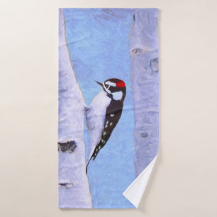Downy Woodpecker Painting - Original Bird Art Badhandtuch Set