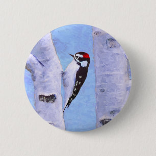Downy Woodpecker Painting - Original Bird Art Button