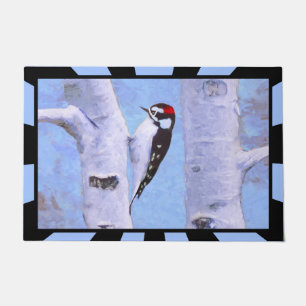 Downy Woodpecker Painting - Original Bird Art Fußmatte