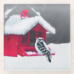 Downy Woodpecker Painting - Original Bird Art Glasuntersetzer