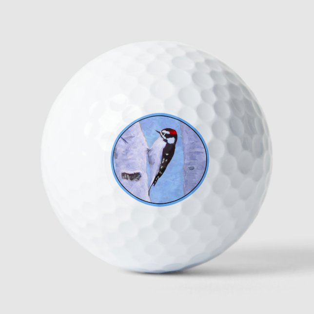 Downy Woodpecker Painting - Original Bird Art Golfball (Vorderseite)