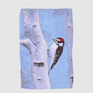 Downy Woodpecker Painting - Original Bird Art Golfhandtuch