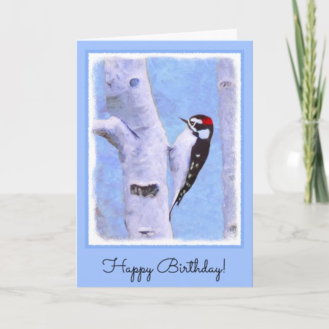 Downy Woodpecker Painting - Original Bird Art Karte (Vorderseite)