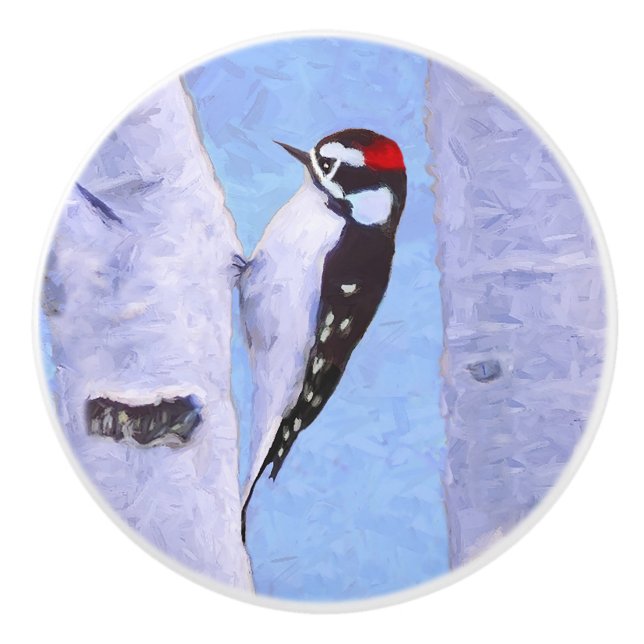 Downy Woodpecker Painting - Original Bird Art Keramikknauf (Vorderseite)