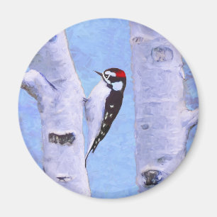 Downy Woodpecker Painting - Original Bird Art Magnet