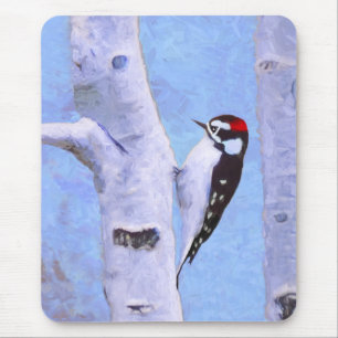 Downy Woodpecker Painting - Original Bird Art Mousepad