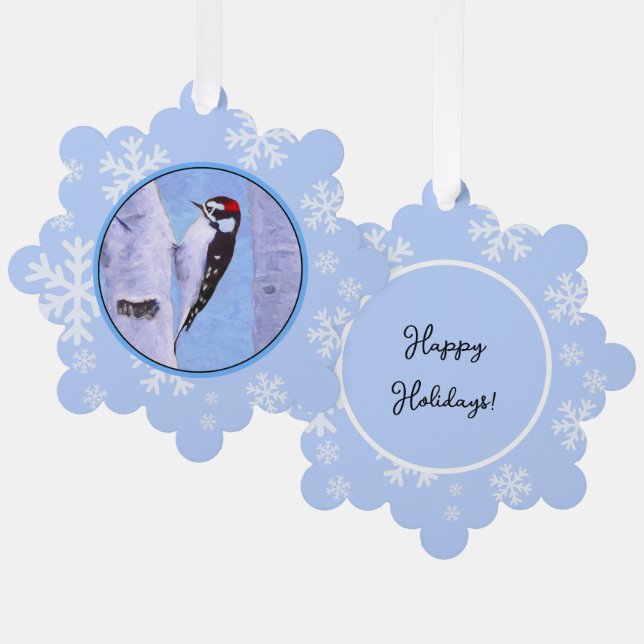 Downy Woodpecker Painting - Original Bird Art Ornament Karte (Vorderseite/Rückseite)