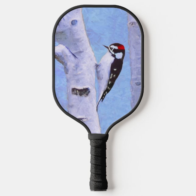 Downy Woodpecker Painting - Original Bird Art Pickleball Schläger (Vorderseite)
