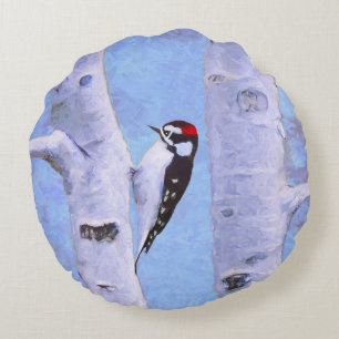 Downy Woodpecker Painting - Original Bird Art Rundes Kissen