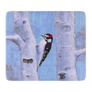 Downy Woodpecker Painting - Original Bird Art Schneidebrett
