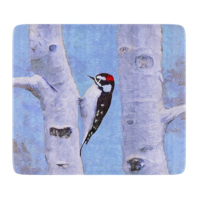 Downy Woodpecker Painting - Original Bird Art Schneidebrett (Vorderseite)