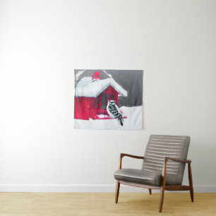 Downy Woodpecker Painting - Original Bird Art Wandteppich