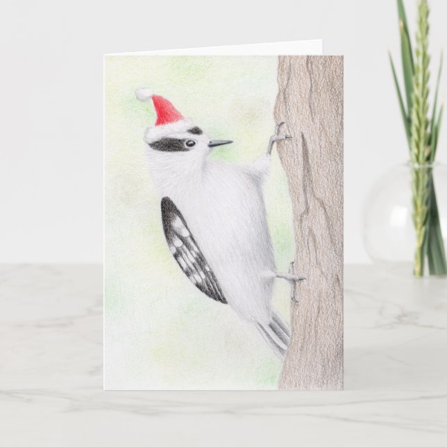 Downy Woodpecker Weihnachtskarte Karte (Vorderseite)