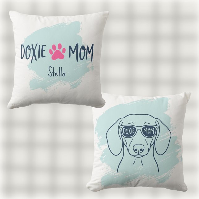 Doxie Mom Pillow Ice Blue Pastel Dachshund Name Kissen (Von Creator hochgeladen)