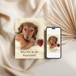 Doxie Rote Rose Glam Glitter Valentinstag Feiertagskarte
