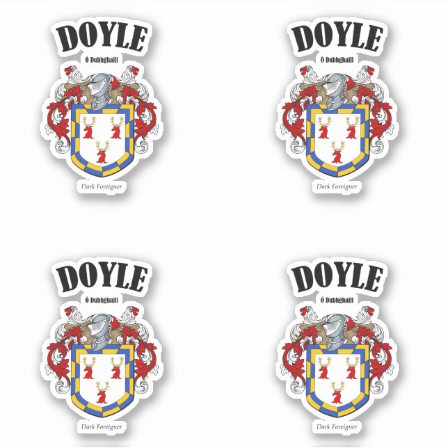 Doyle Wappen Irish Translation & Meaning (x4) Aufkleber (Vorderseite)