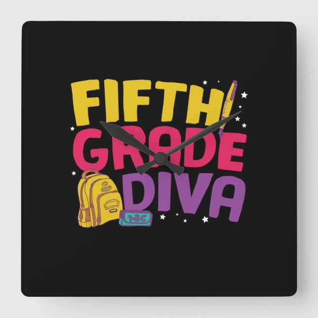 Dozent Fünfte Stufe Diva Quadratische Wanduhr (Vorderseite)